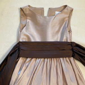 Bill Levkof Girls Tan silk dress with brown sash size 7